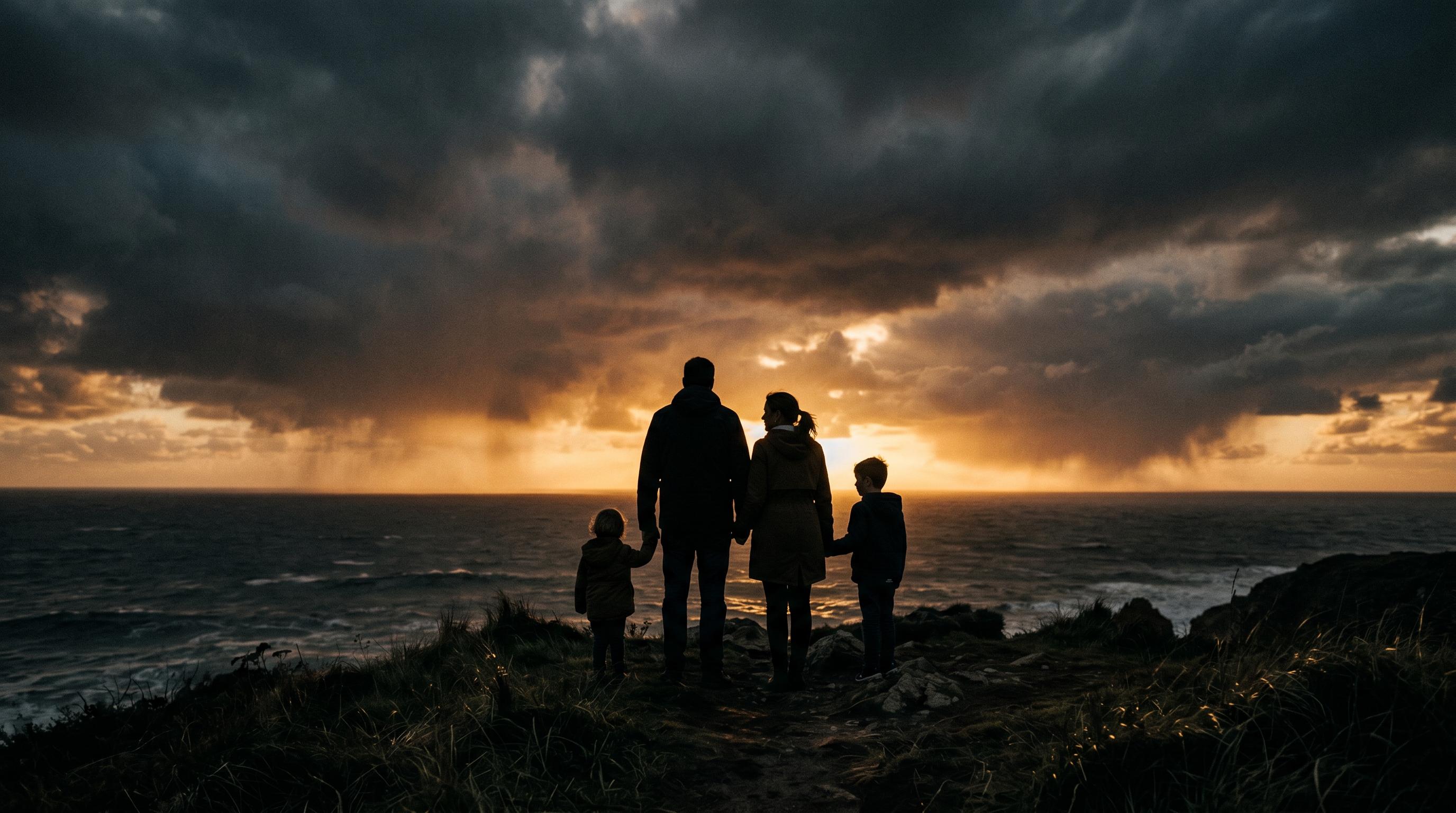 A family together in a quiet planning moment at home